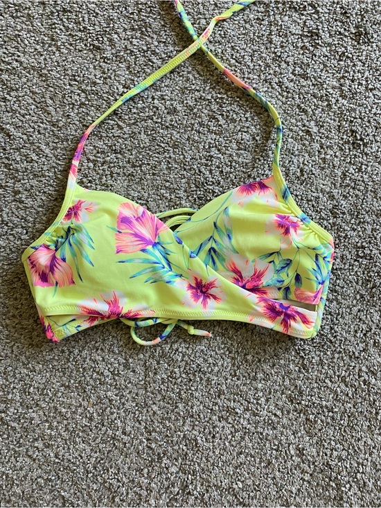 PINK Victoria's Secret Other - PINK Victoria's Secret Neon Yellow Floral Halter Bikini Top